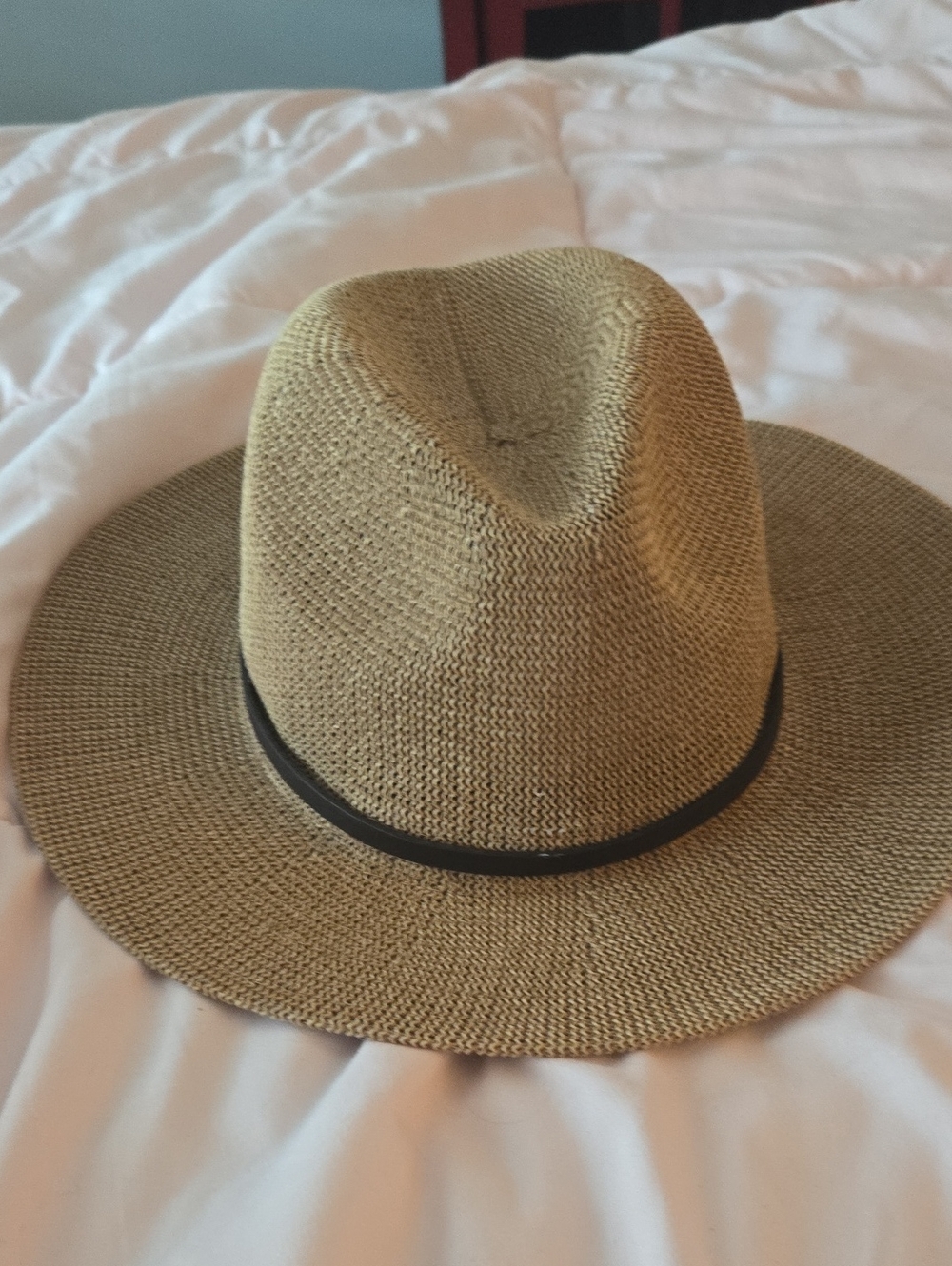Men's Straw Fedora Hat with Black Band - Tan